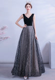 Black V-Neck Velvet Long Prom Dresses, Black Evening Dress HZ0429