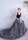 Black V-Neck Velvet Long Prom Dresses, Black Evening Dress HZ0429
