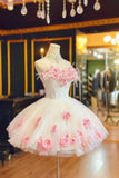 Beautiful Rose Tulle Short Prom Dress, A-Line Sweetheart Neck Party Dress with Bow HZ0429