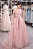 Pink Strapless Tulle Long Prom Dress, Sweet A-Line Party Evening Dress HZ0429