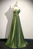 Green Satin Long Prom Dress, Beautiful A-Line Strapless Evening Party Dress HZ0429