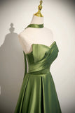 Green Satin Long Prom Dress, Beautiful A-Line Strapless Evening Party Dress HZ0429