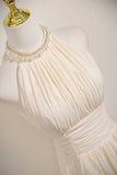 Champagne Chiffon Long Prom Dress, Elegant Halter A-line Evening Party Dress HZ0429