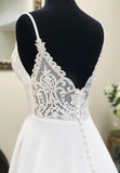 White V-Neck Long Prom Dresses, A-Line Lace Evening Dresses HZ0429