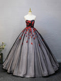 Black Strapless Tulle Sequins Long Prom Dress, A-Line Backless Evening Formal Gown HZ0429