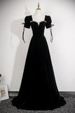 Black Velvet Square Neck Evening Gown, Elegant Formal Dress with Crystal HZ0429