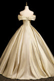 Elegant Gold Prom Dress Ball Gown, Off the Shoulder Long Prom Formal Dress HZ0429