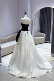 Black Velvet and White Satin Long Prom Dress, A-Line Sweetheart Neck Party Dress HZ0429