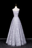 Silver Gray Tulle Snowflake Prom Gown | Off Shoulder Evening Dress with Sparkle HZ0429