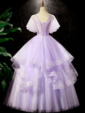 Fairy Purple Floral Floor Length Prom Dress, Beautiful V-Neck Party Birthday Dress HZ0429
