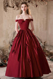 Burgundy Satin Long Prom Dress, Beautiful A-Line Evening Party Dress HZ0429