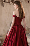 Burgundy Satin Long Prom Dress, Beautiful A-Line Evening Party Dress HZ0429