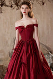 Burgundy Satin Long Prom Dress, Beautiful A-Line Evening Party Dress HZ0429