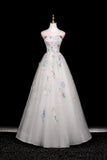 White Tulle Sequins Long Prom Dress, Beautiful A-Line Evening Party Dress HZ0429
