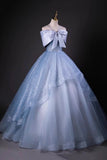 Blue Spaghetti Strap Tulle Long Prom Dress, Elegant A-Line Evening Party Dress HZ0429