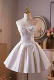 White Satin Lace Short Prom Dress, A-Line Sweetheart Neck Party Dress HZ0429