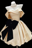 Champagne Satin Off-Shoulder Mini Ball Gown ¨C Voluminous Ruffled Formal Party Dress HZ0429