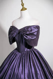 Retro Purple Satin Long Prom Dress, Elegant Off the Shoulder Formal Dresses HZ0429