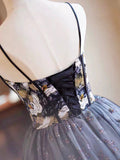 Black Printing Sequins Party Dress, Spaghetti Straps Sleeveless Backless Short Formal Dress HZ0429