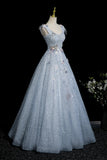 Enchanting Sky Blue Glitter Tulle Ball Gown, Beautiful A-Line Party Dress HZ0429
