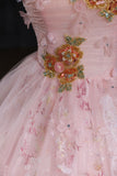 Pink Tulle Lace Long Prom Dress, Beautiful Pink A-Line Evening Party Dress HZ0429