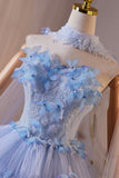 Blue Flower Fairy Beading Butterfly Prom Dresses, A-Line Cascading Ruffles Formal Evening Dresses HZ0429