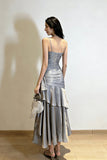 Luxury Grey Formal Dress Sleeveless Ruched Party Gown with Ruffles HZ0429